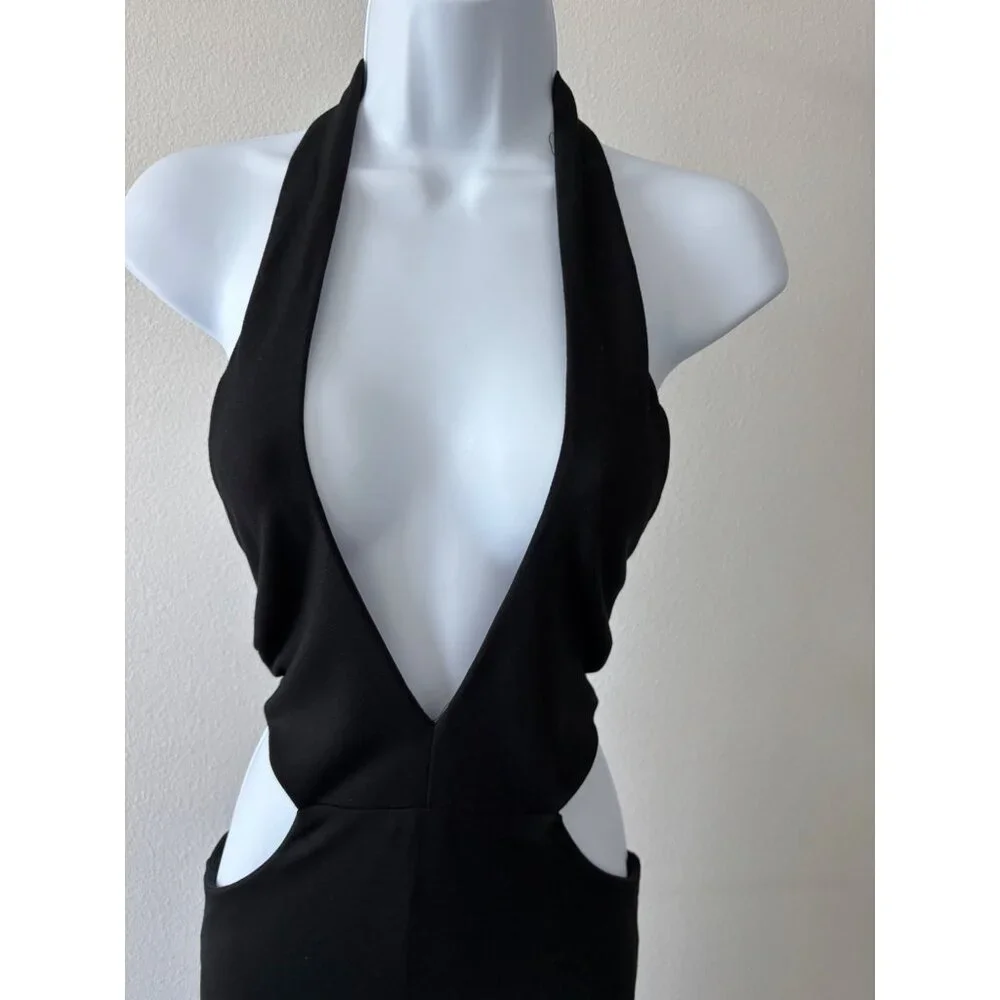 Cutout Halter Dress L Bodycon Plunge Neck Backless Y2K Club Core Night Out Glam - Picture 12 of 14